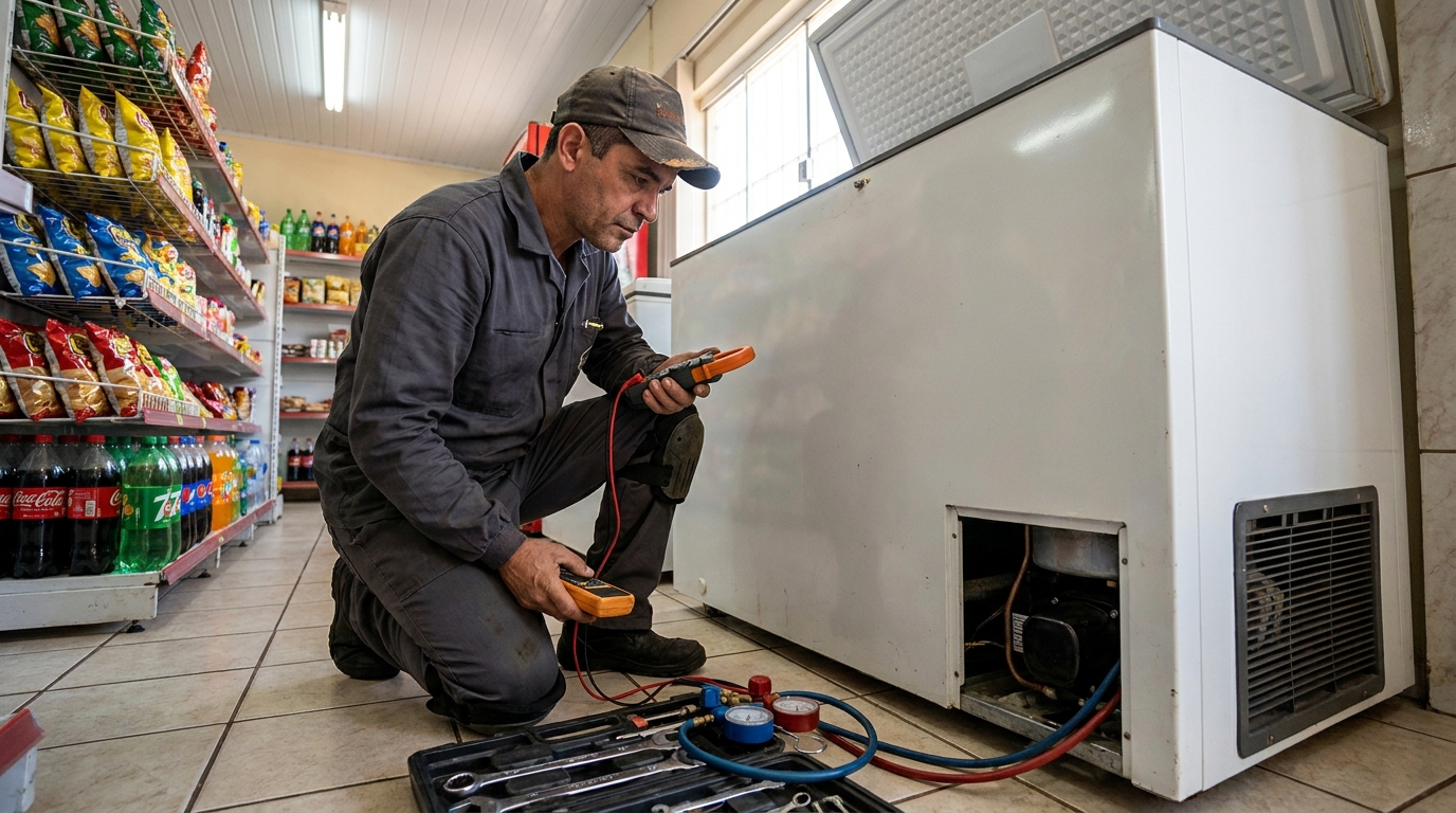 Reparo na placa eletrônica do freezer no Botafogo, Cabo Frio‑RJ